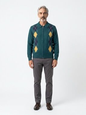 Men's Paul Jones Argyle Zip-Up Sweater